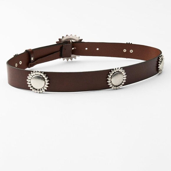 New with tag!  Zara Woman Leather Belt with flower Buckle Brown size:90 - 36" - Picture 3 of 9